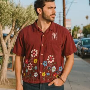 Marvel x BoxLunch Spider-Man Floral Shirt Men’s Large Rayon